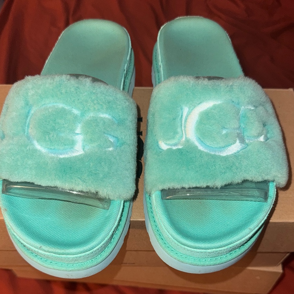 UGG Mint Green Fuzzy Sandals